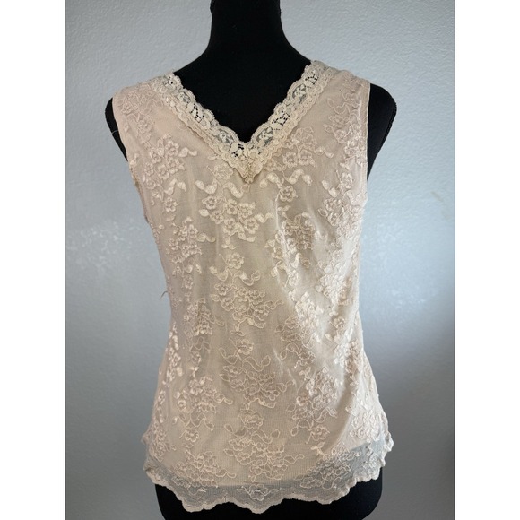Worthington Top Y2K Beige Lace Whimsigoth Ruffled Fairy‎ Grunge Size Large - Picture 5 of 7